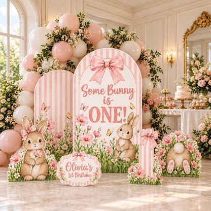 Pink Striped Some Bunny Is One Arch Set