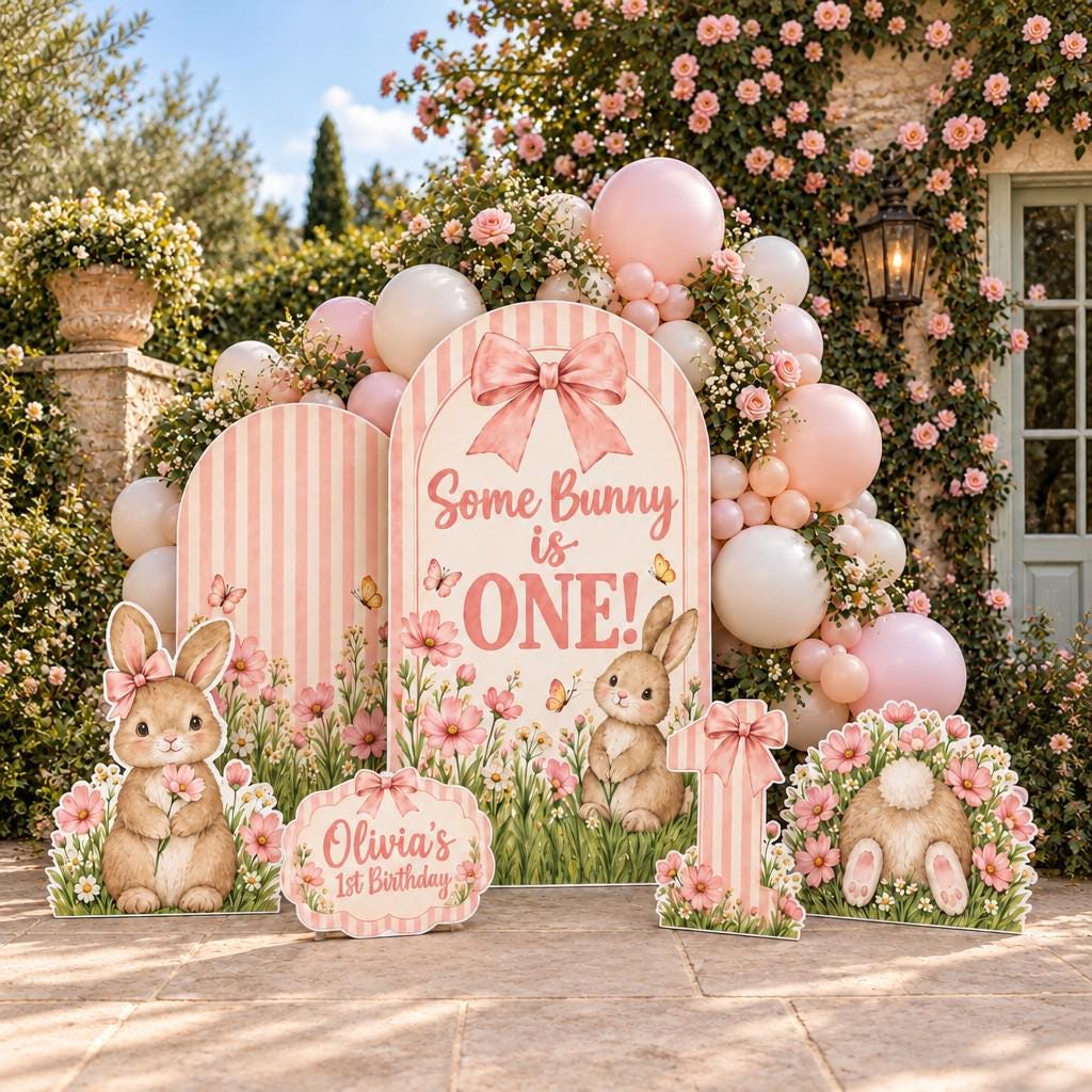 Pink Striped Some Bunny Is One Arch Set