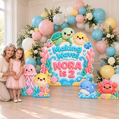 Pastel Coral Reef Making Waves Backdrop Set