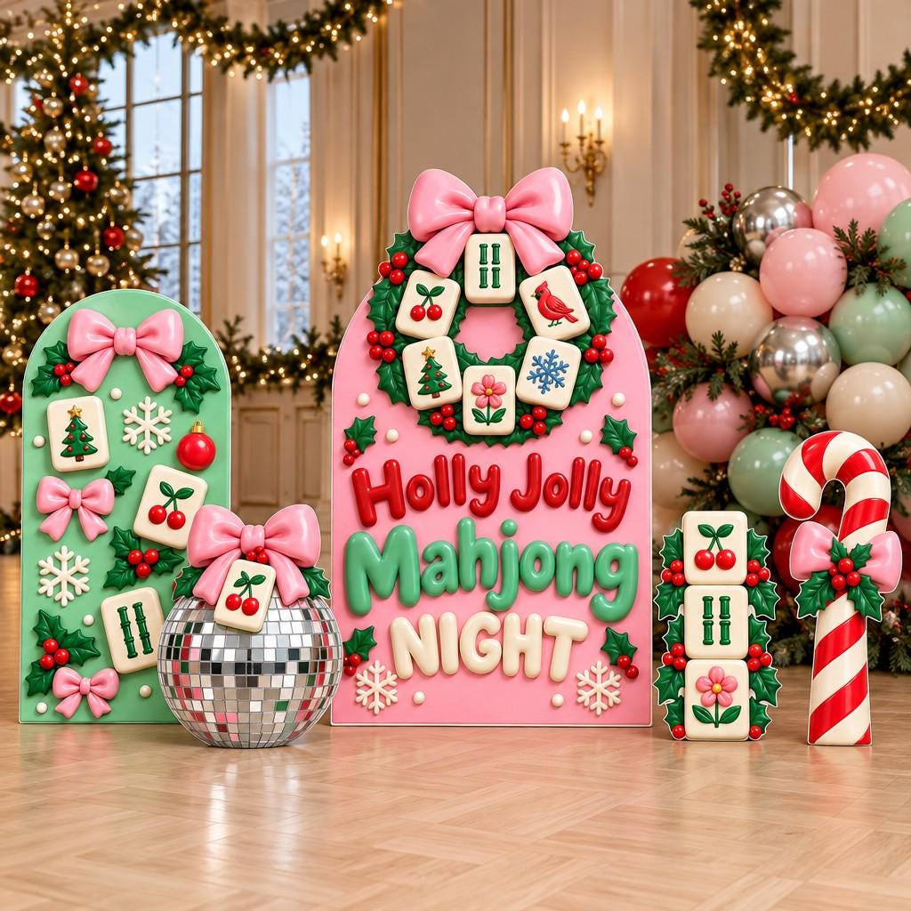 Pink Holly Jolly Mahjong Night Arch Set