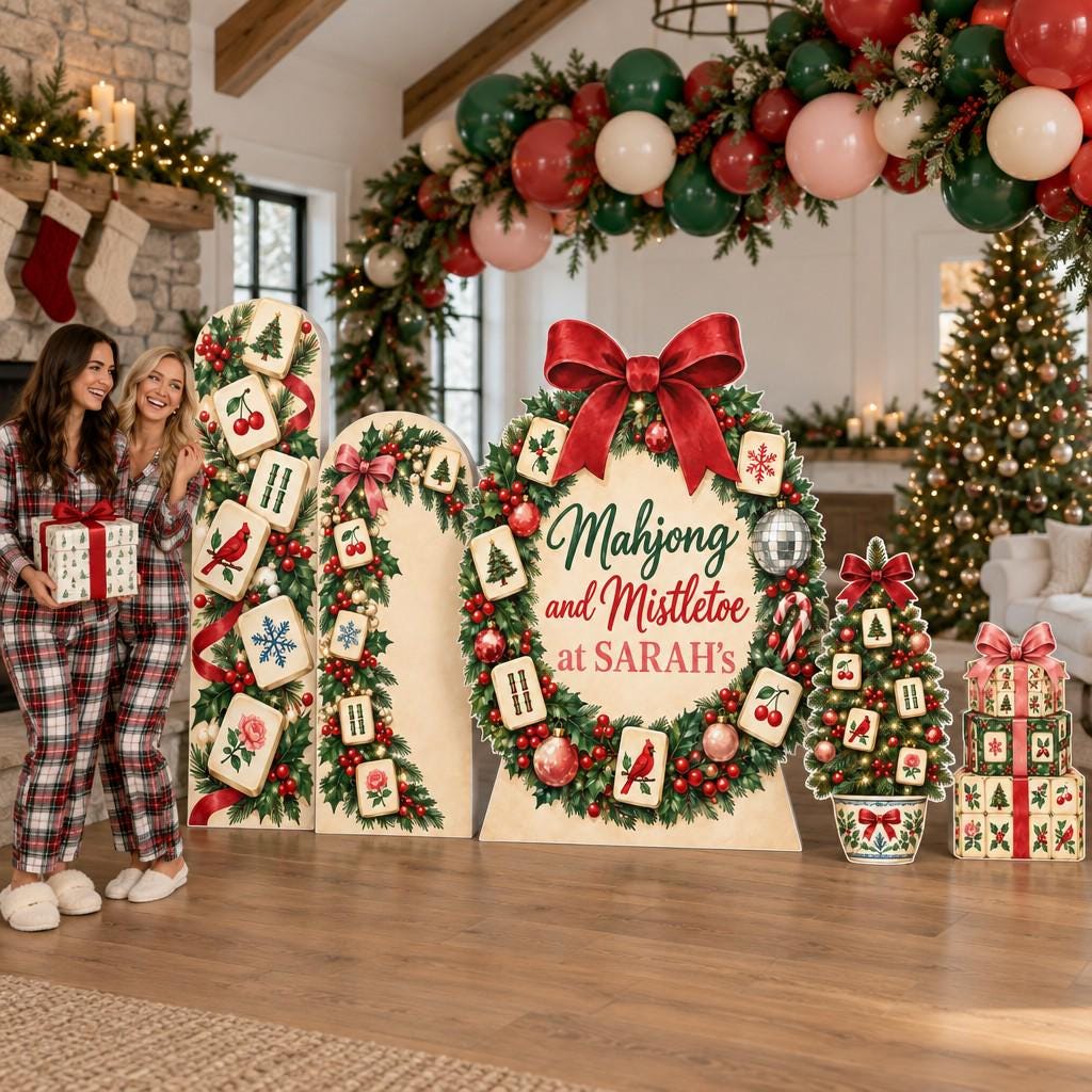 Mahjong Mistletoe Holly Wreath Backdrop Set