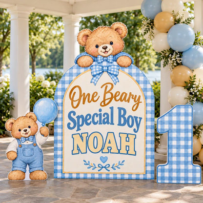 Blue Gingham One Beary Special Boy Arch