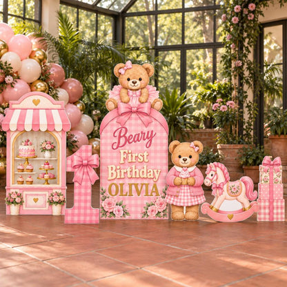 Pink Gingham Beary First Birthday Set