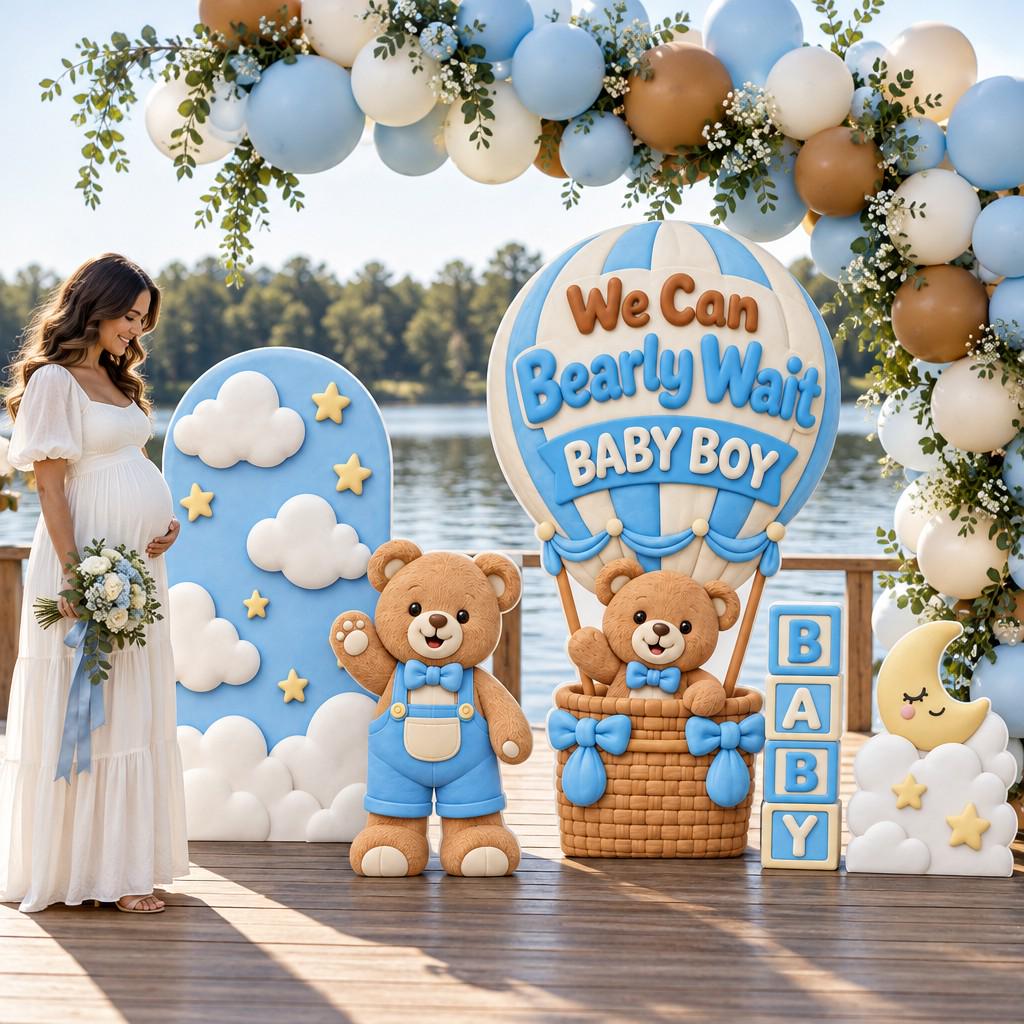 Blue Teddy Bear Hot Air Balloon Shower Set