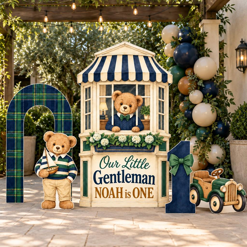 Striped Awning Little Gentleman Bear Set