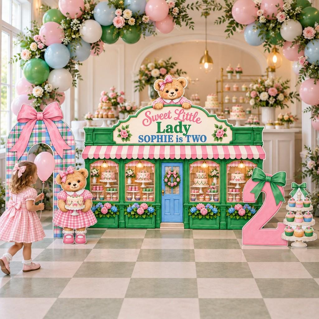 Green Bear Bakery Storefront Backdrop Set