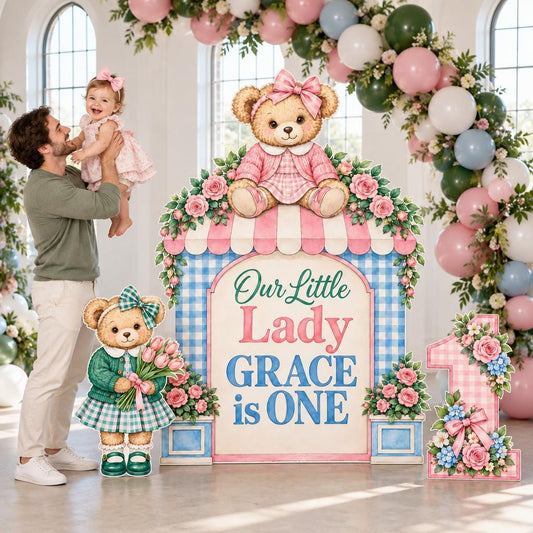 Pink Gingham Little Lady Teddy Bear Arch