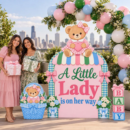 Blue Gingham Little Lady Bear Basket Set