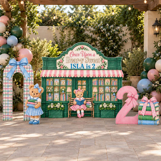 Green Bookshop Teddy Bear Storefront Set