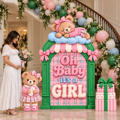 Pink Tartan Teddy Bear Girl Baby Shower Arch