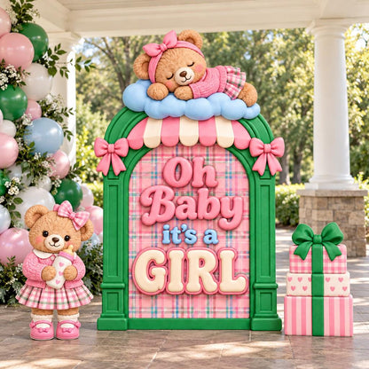 Pink Tartan Teddy Bear Girl Baby Shower Arch