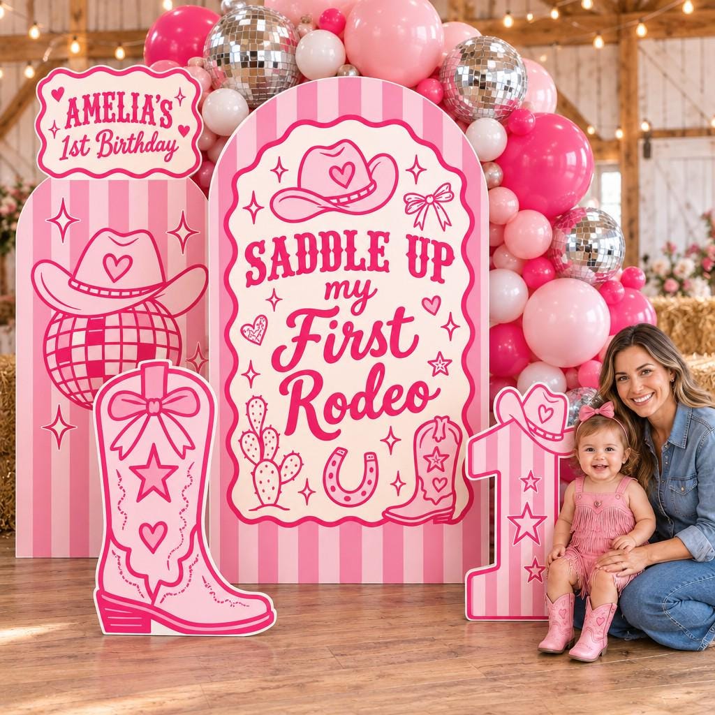 Pink Disco Cowgirl First Rodeo Arch Set
