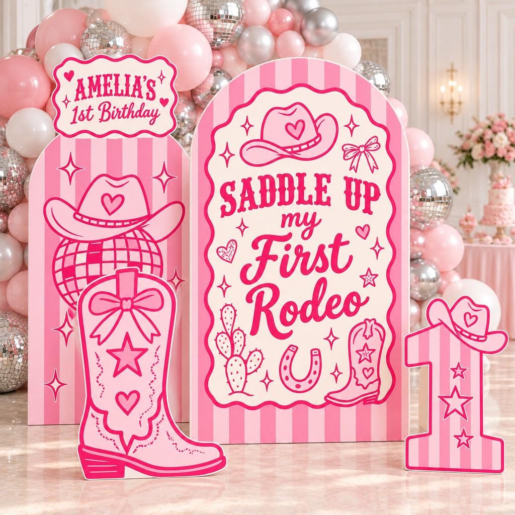 Pink Disco Cowgirl First Rodeo Arch Set