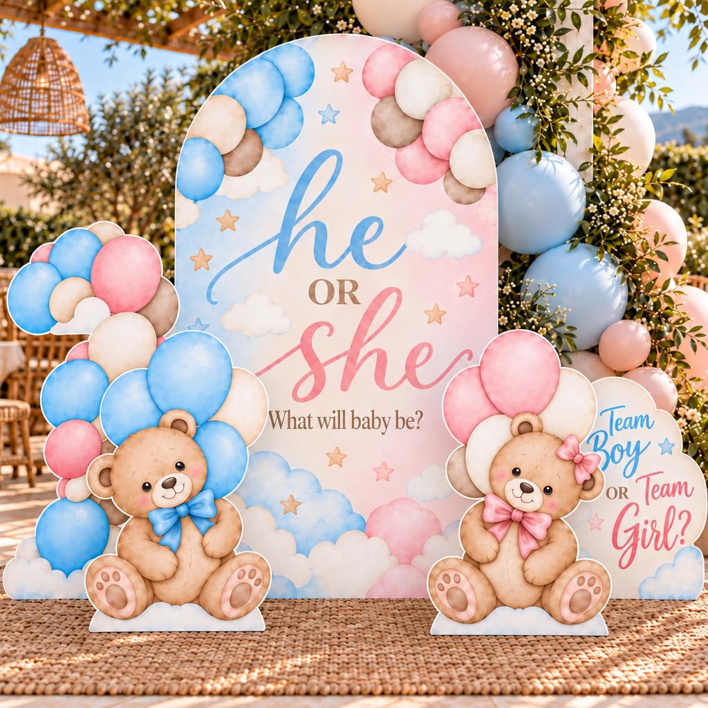 Teddy Bear He or She Gender Reveal Set