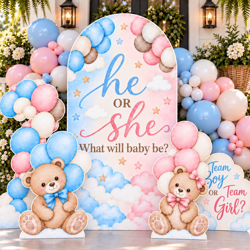 Teddy Bear He or She Gender Reveal Set