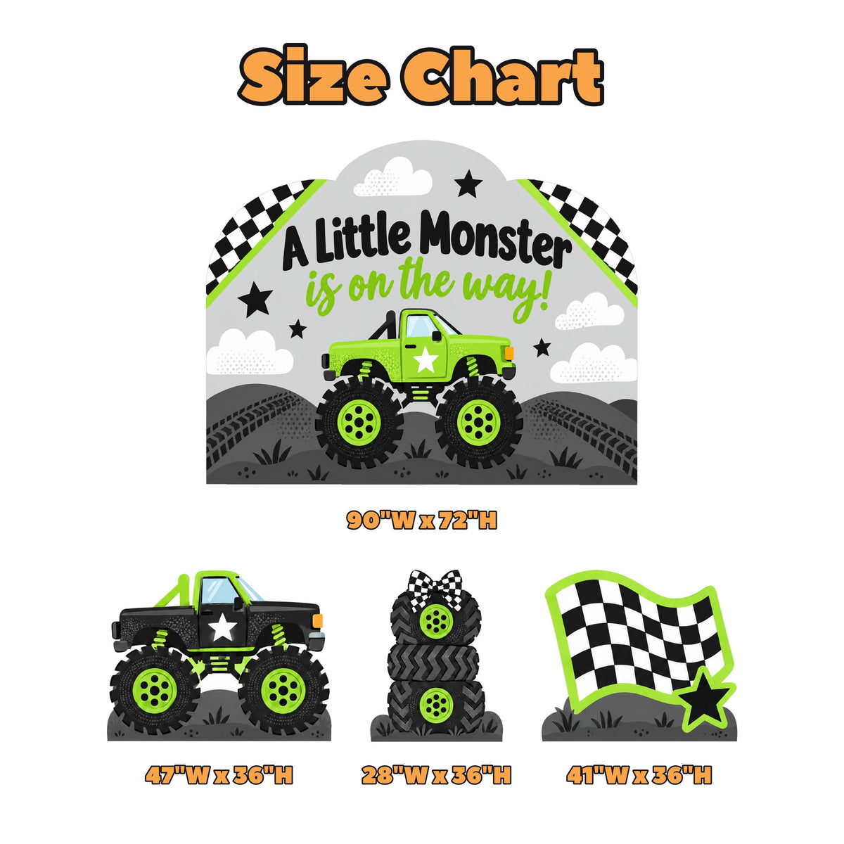 Lime Green Monster Truck Baby Shower Set