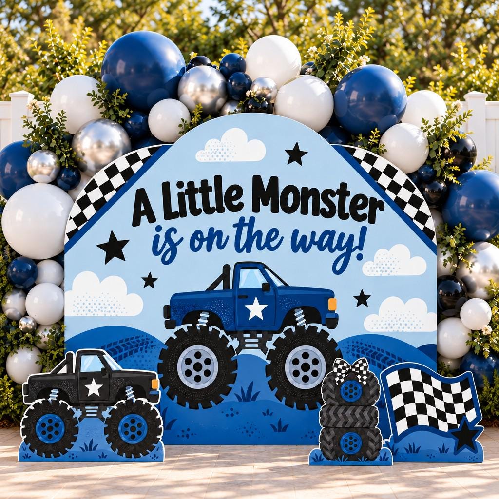 Lime Green Monster Truck Baby Shower Set