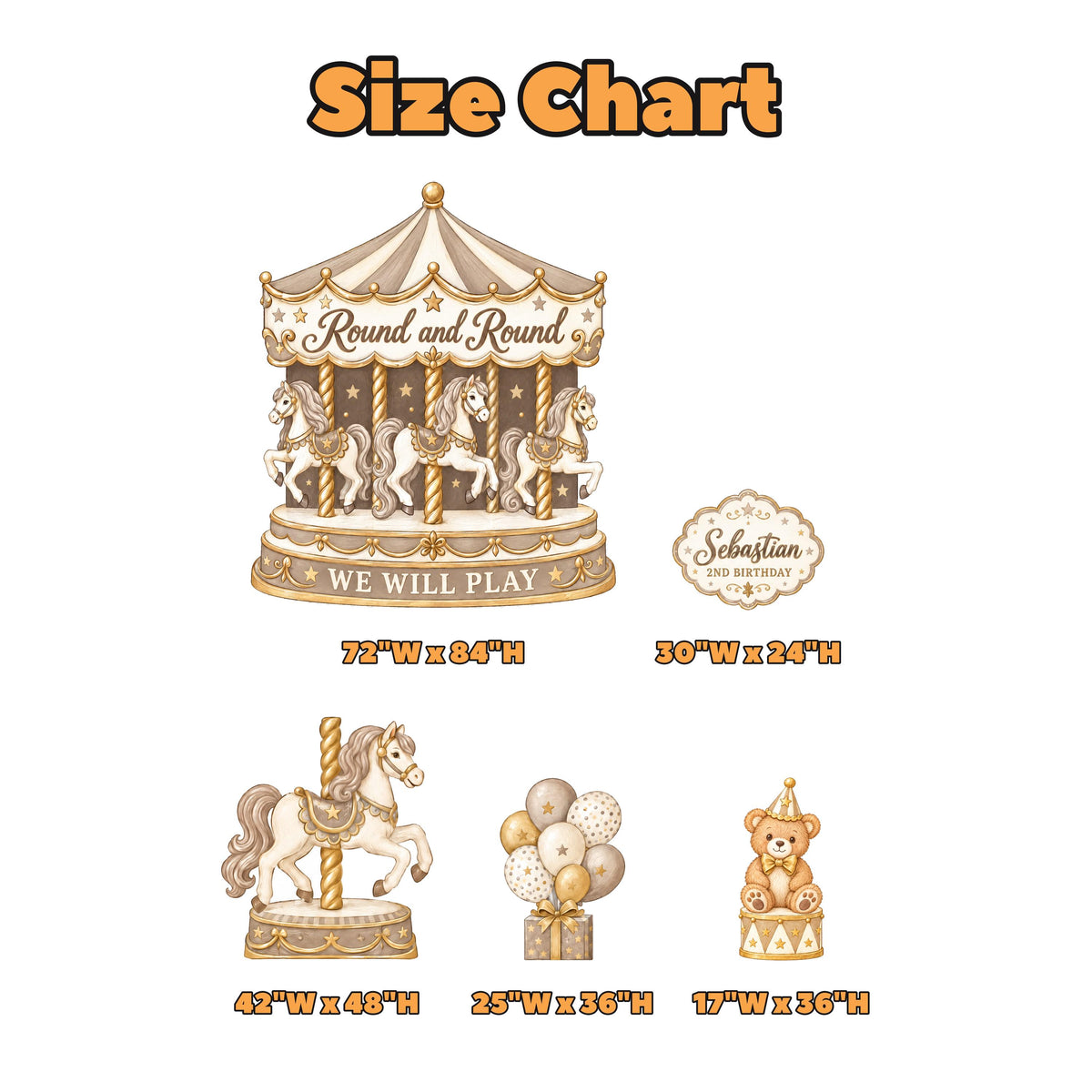 Gold Cream Merry-Go-Round Birthday Backdrop