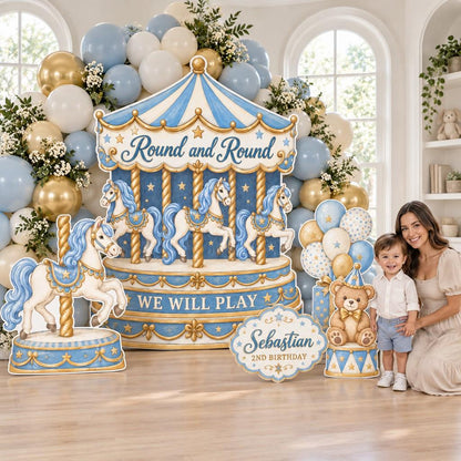 Gold Cream Merry-Go-Round Birthday Backdrop