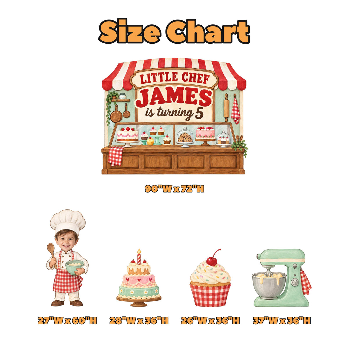 Red Gingham Little Chef Bakery Backdrop Set