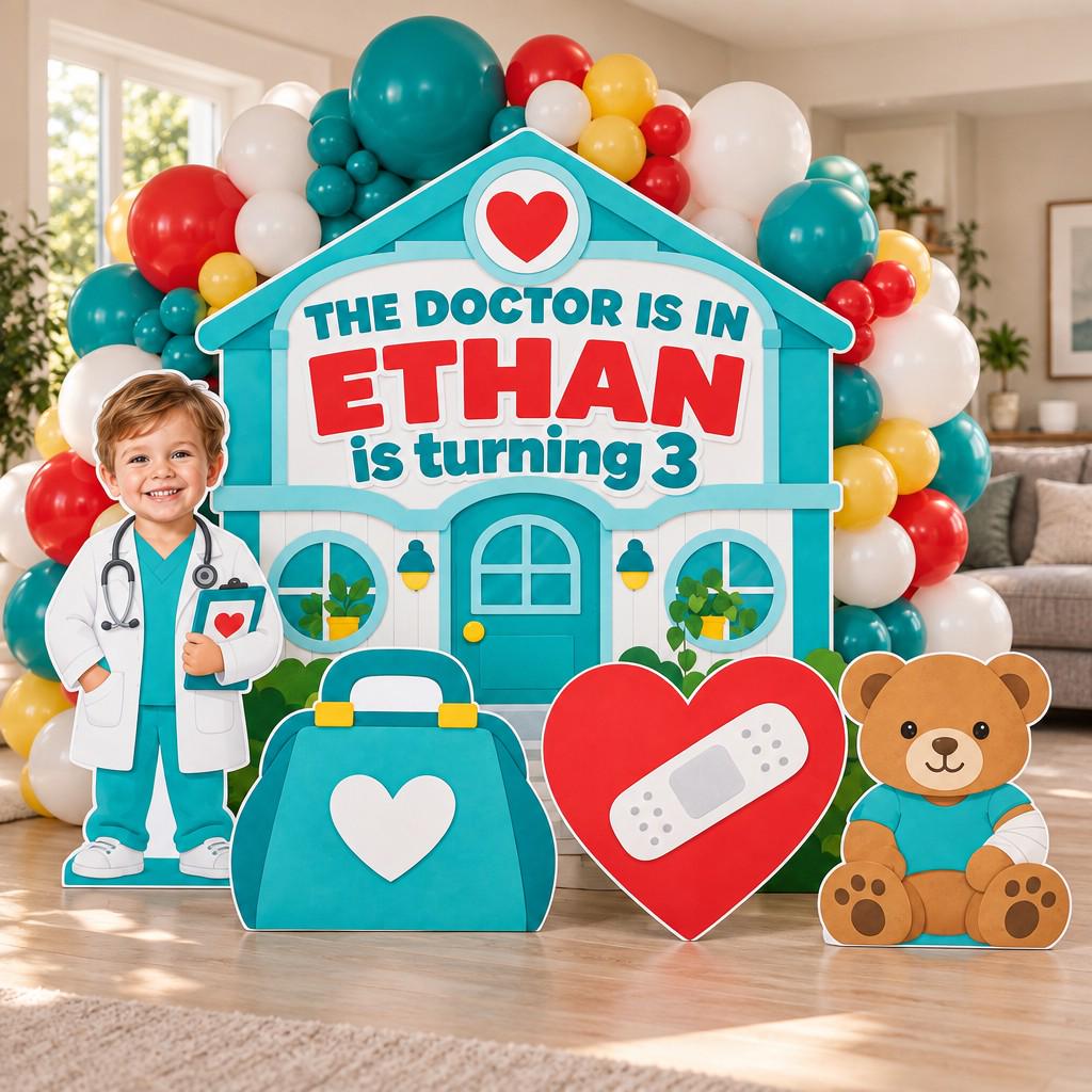 Teal Little Doctor Clinic Backdrop Set