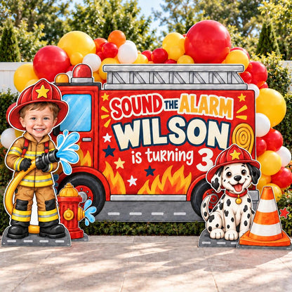 Red Fire Truck Sound the Alarm Backdrop Set