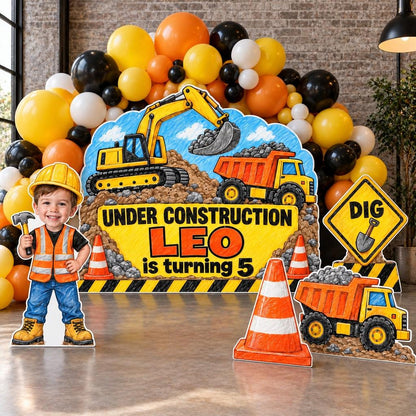Crayon Excavator Construction Backdrop Set