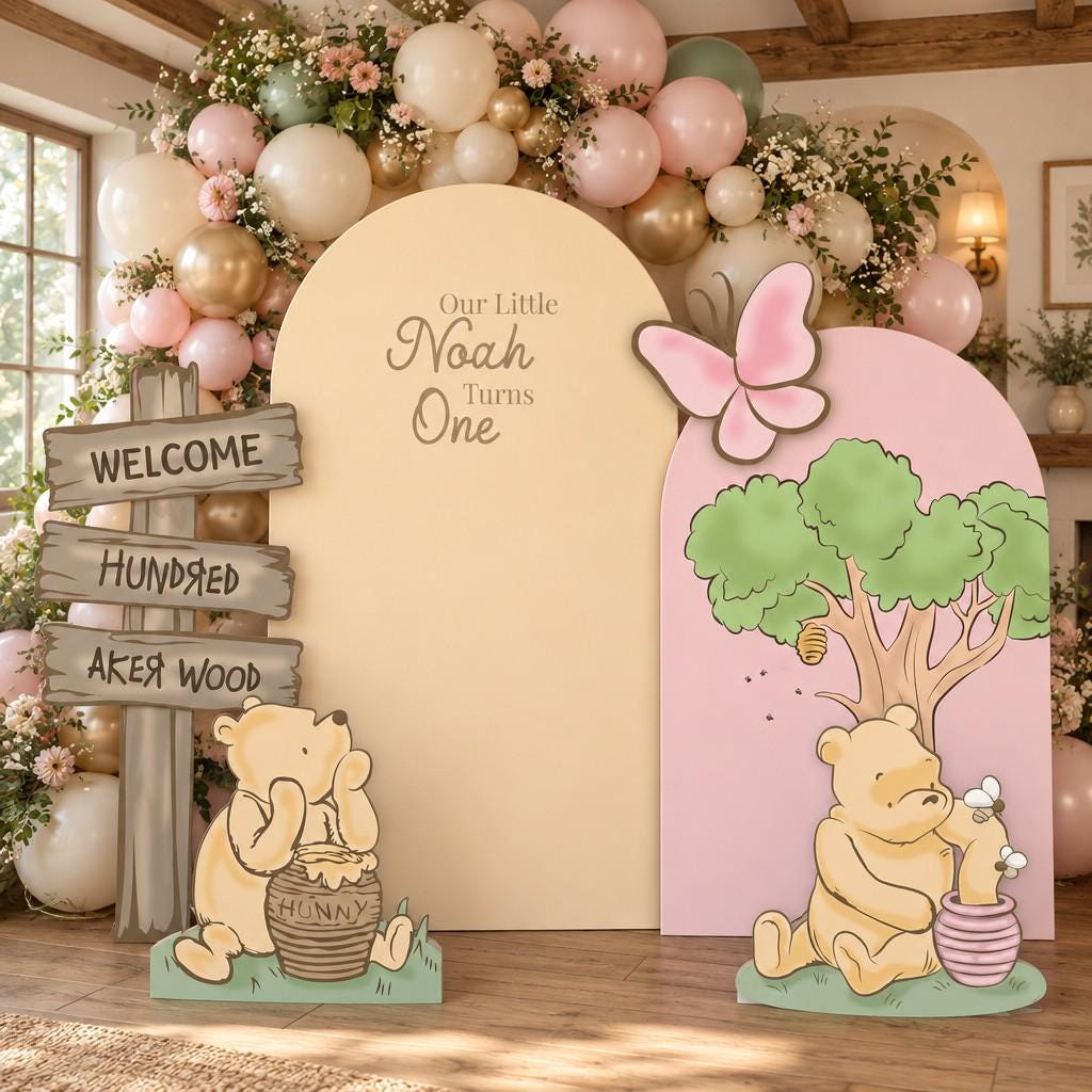 Pink Honey Bear First Birthday Arch Set