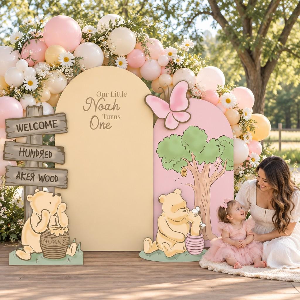 Pink Honey Bear First Birthday Arch Set