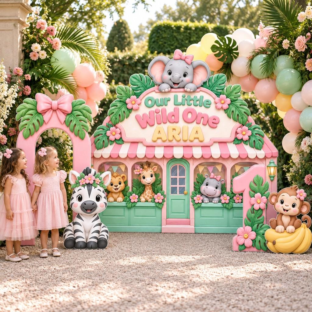 Pink Jungle Boutique Wild One Backdrop Set