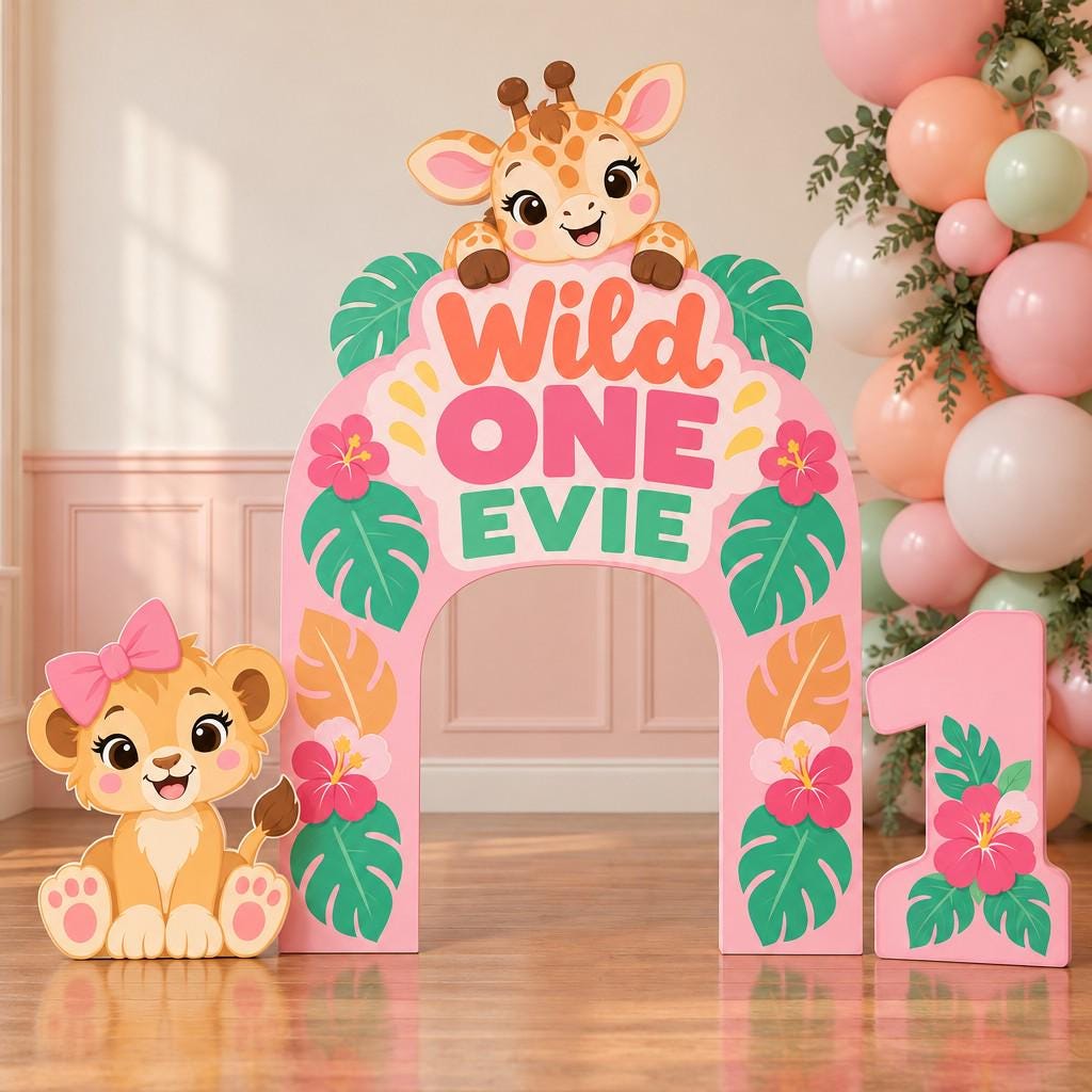 Pink Giraffe Hibiscus Wild One Arch Set