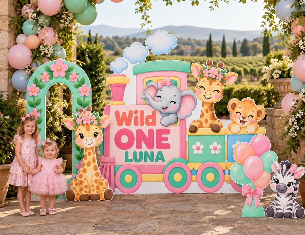 Pastel Safari Animal Train Wild One Set