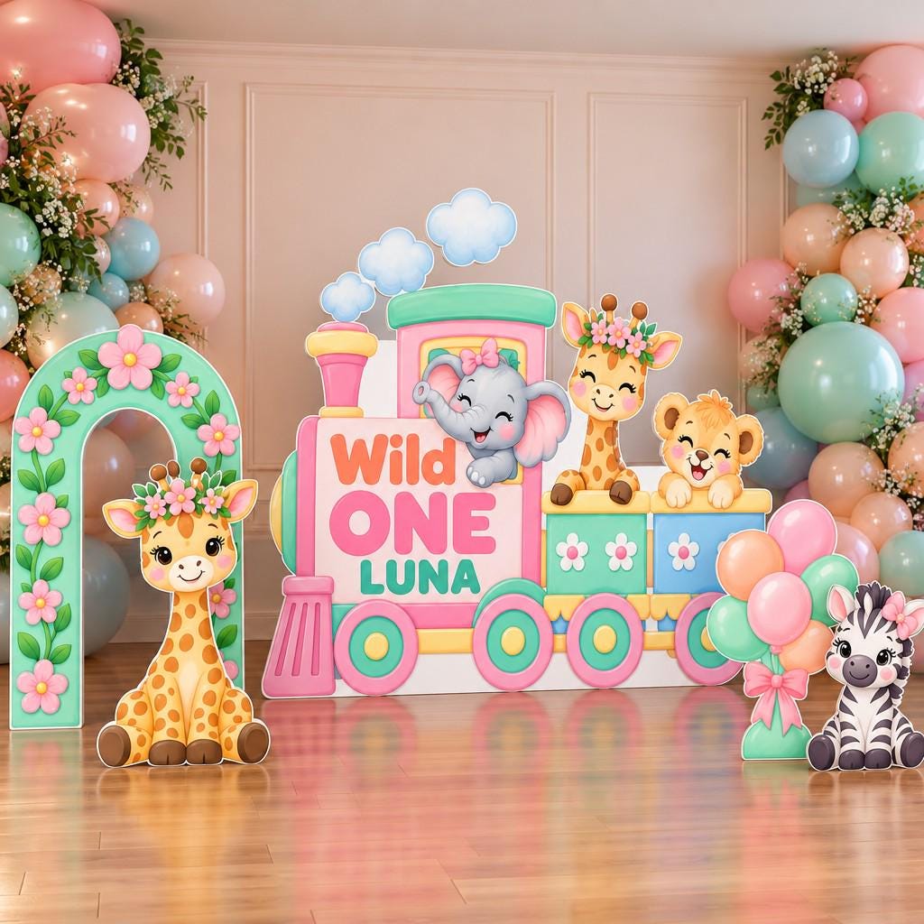 Pastel Safari Animal Train Wild One Set