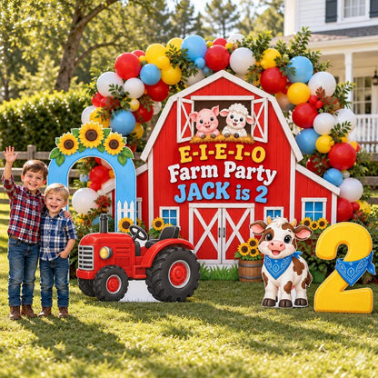 Sunflower Red Barn Tractor Farm Backdrop Set