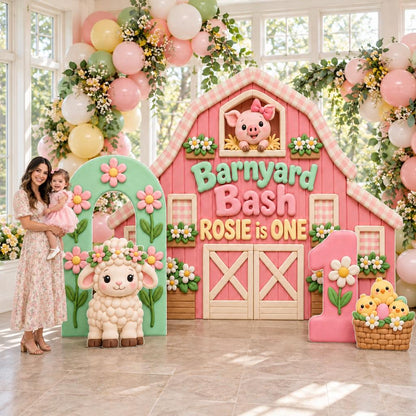 Pink Clay Barn Barnyard Bash Backdrop Set