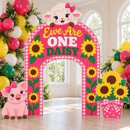 Pink Gingham Sunflower Lamb Farm Arch