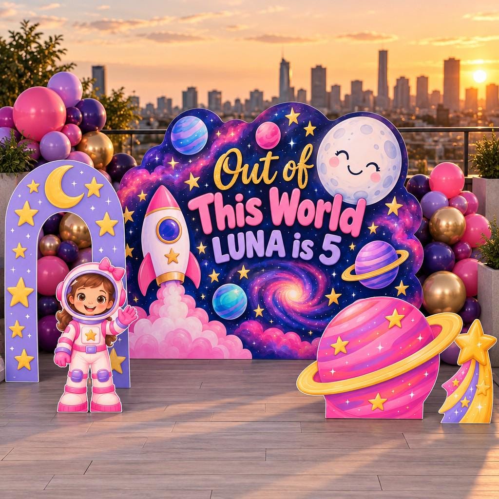 Pink Galaxy Moon Arch Astronaut Set