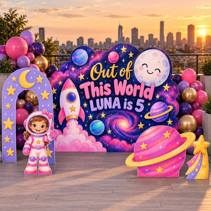 Pink Galaxy Moon Arch Astronaut Set