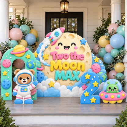 Smiling Moon Astronaut Bear Backdrop Set