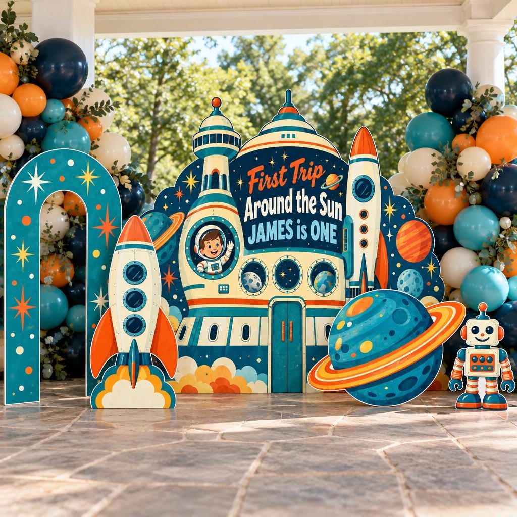 Retro Space Station First Trip Backdrop Set