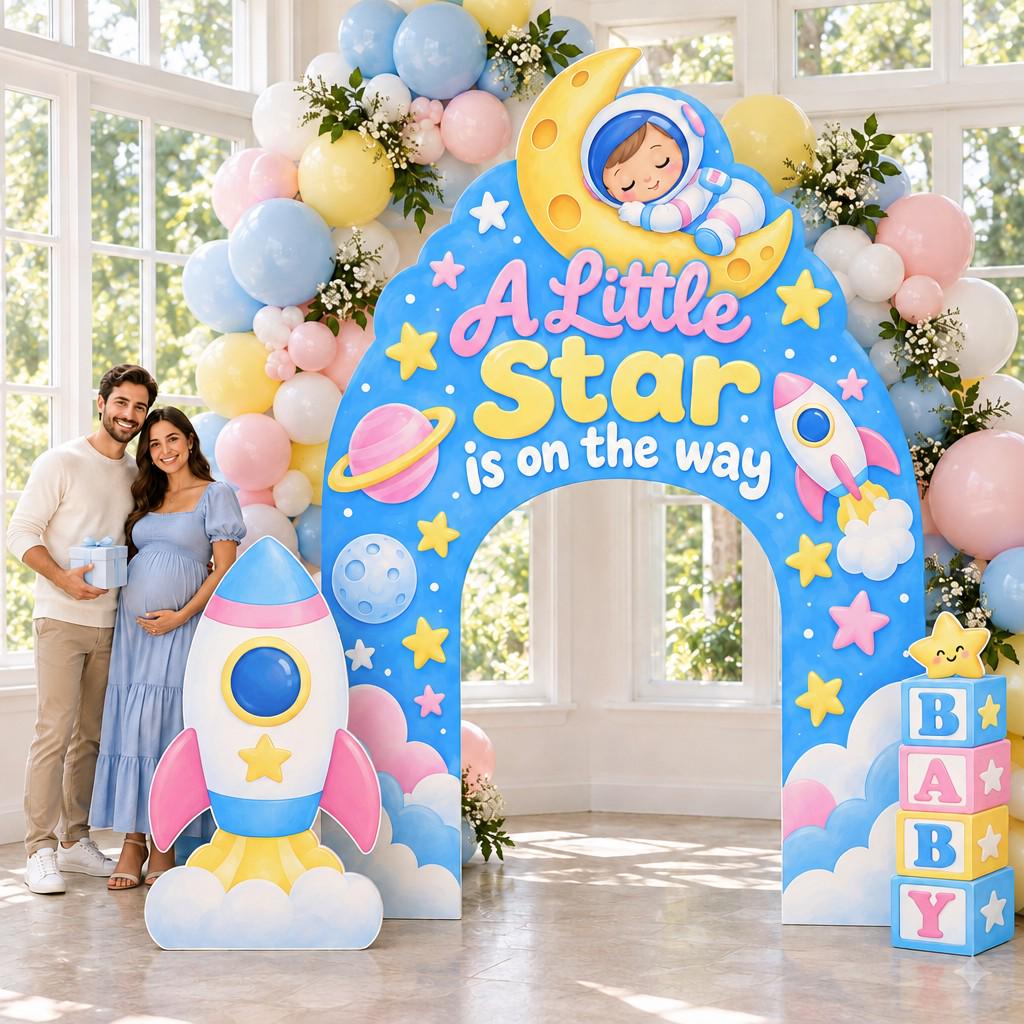 Blue Astronaut Little Star Baby Shower Arch