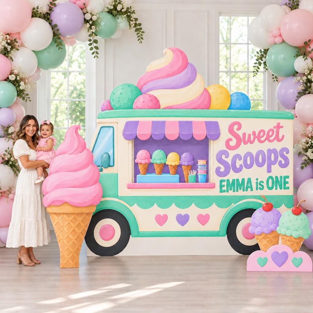 Mint Pastel Ice Cream Truck Backdrop Set