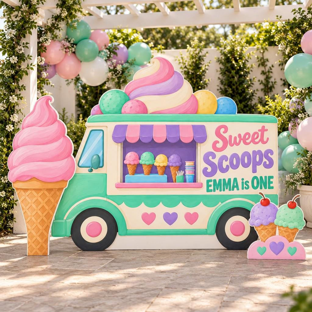 Mint Pastel Ice Cream Truck Backdrop Set