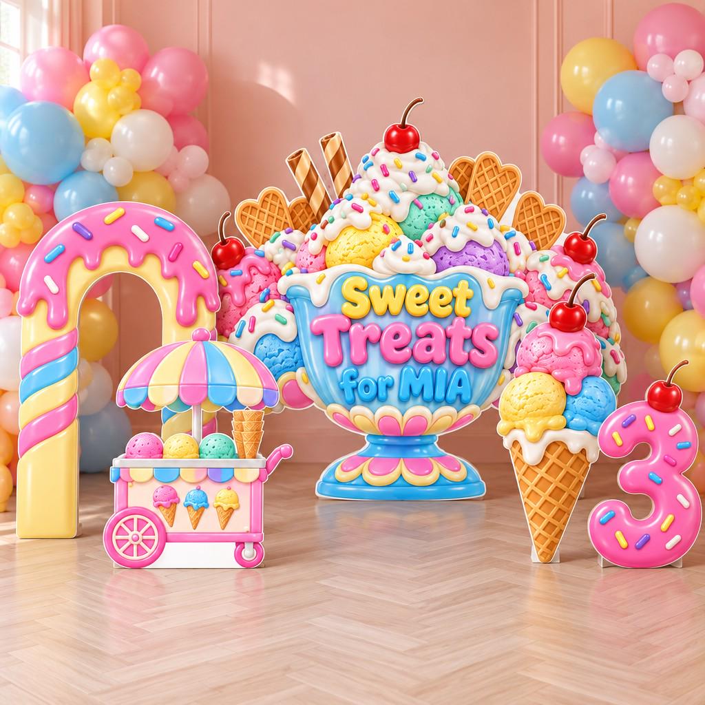 Giant Sundae Ice Cream Party Backdrop Set