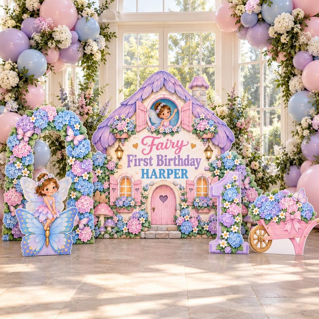Puffy Clay Mushroom Castle Fairy Backdrop Set