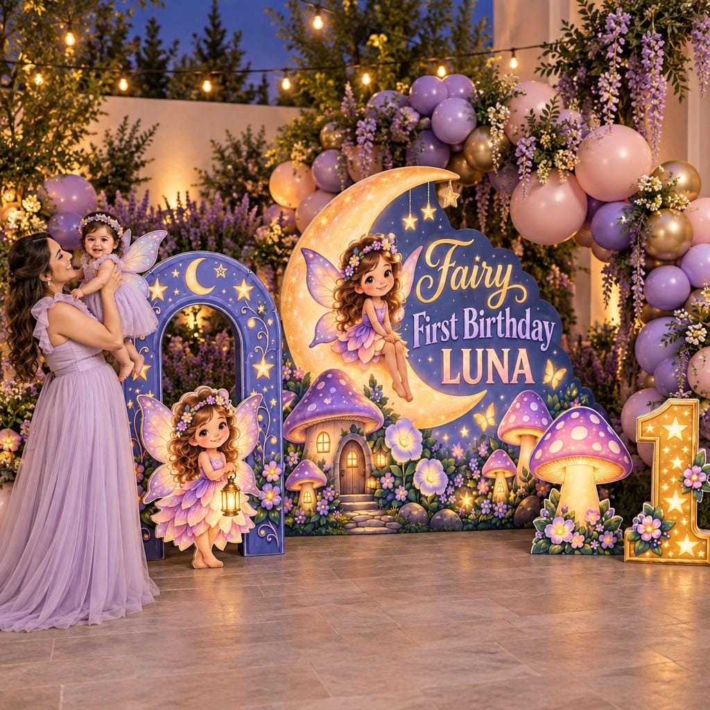 Glowing Moon Fairy Garden Backdrop Set