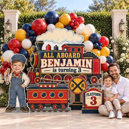 Vintage Red Steam Train Station Set