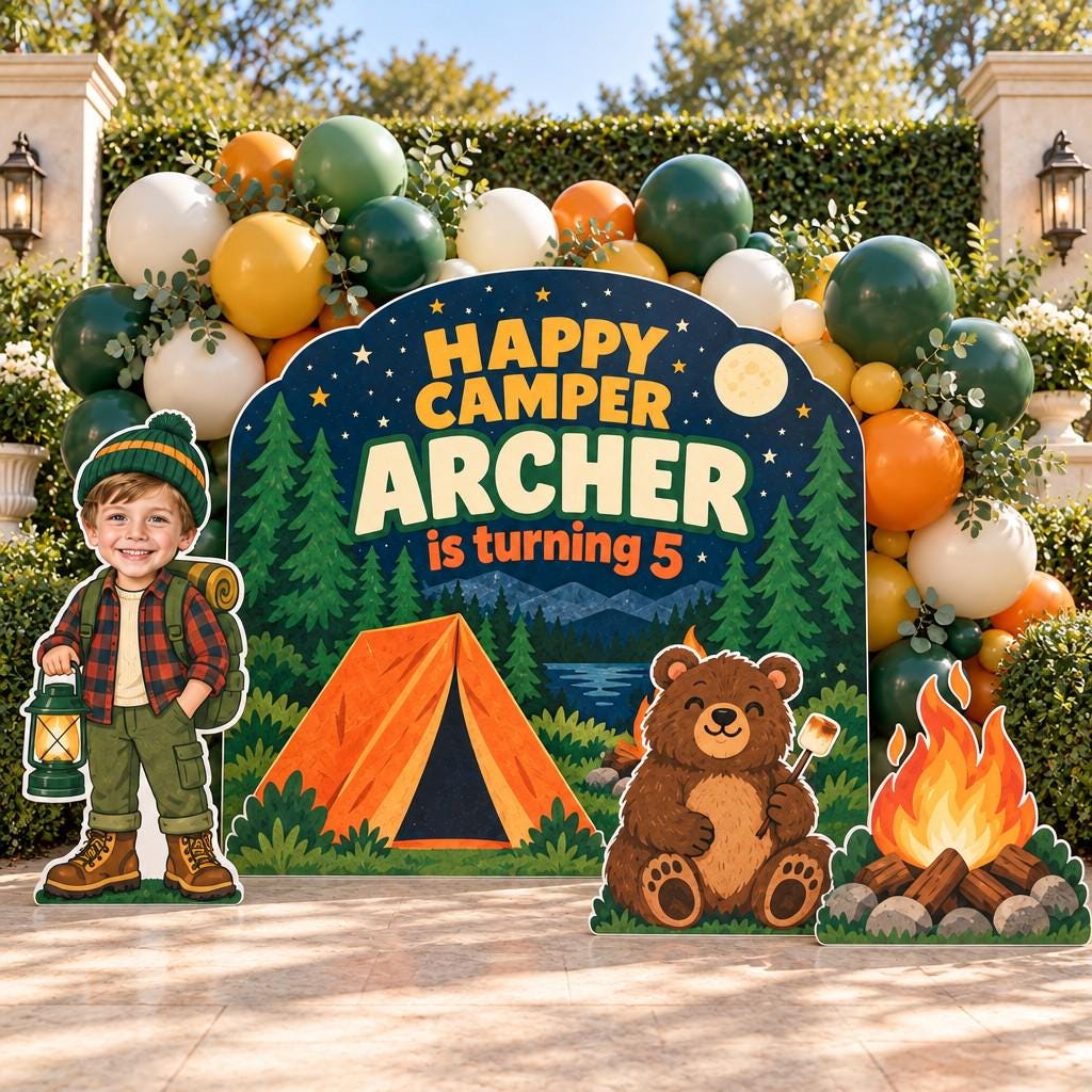 Happy Camper Night Campsite Backdrop Set