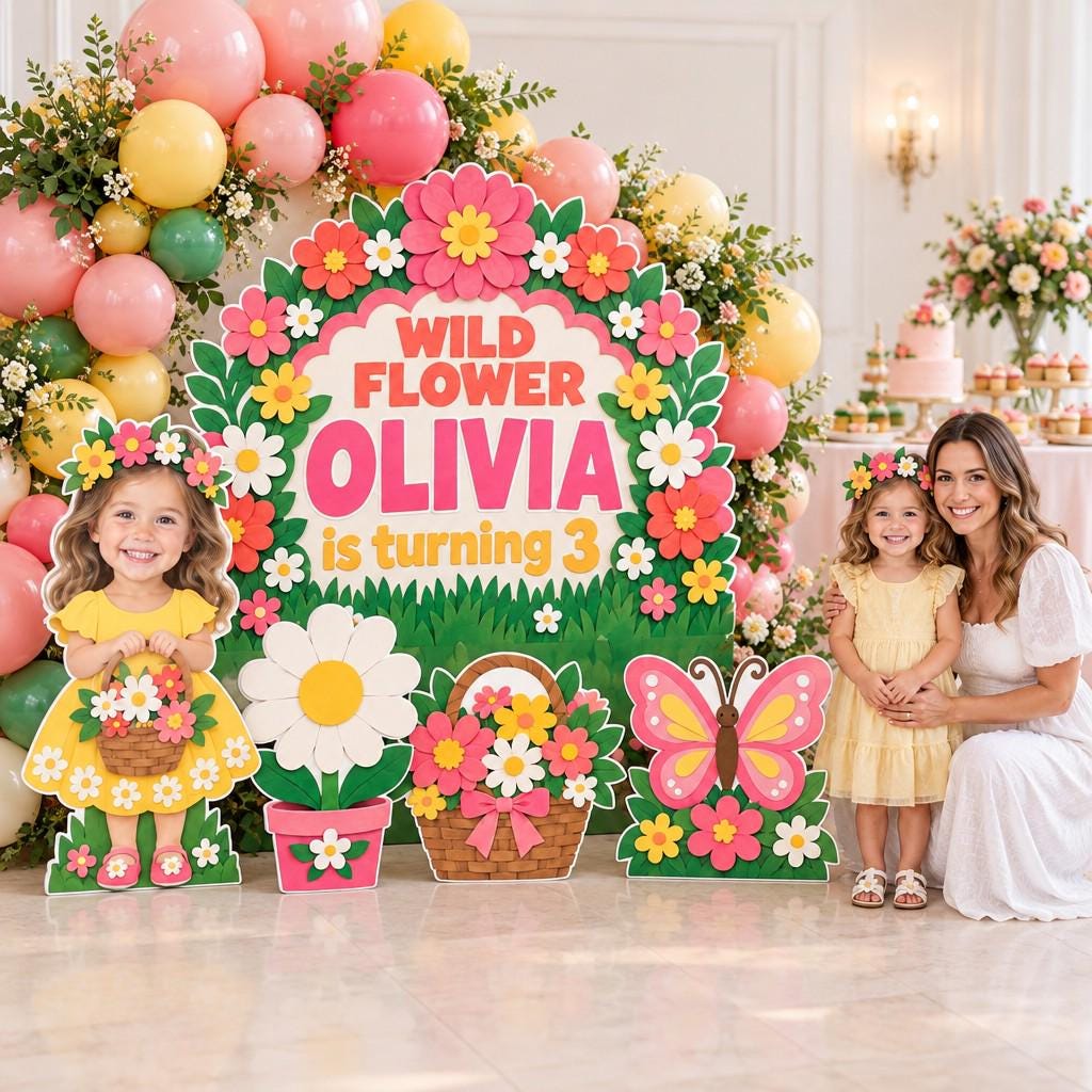 Sage Green Flower Shop Birthday Backdrop Set