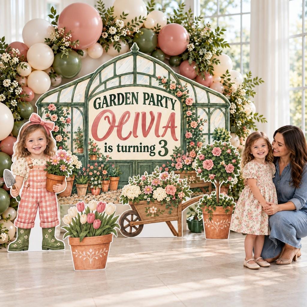 Sage Green Flower Shop Birthday Backdrop Set
